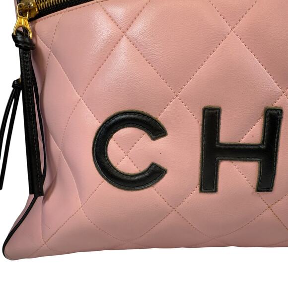 Chanel Pink Quilted Duffle Bag Large Calfskin Leather Vintage Rare XL CC Travel - Picture 4 of 15